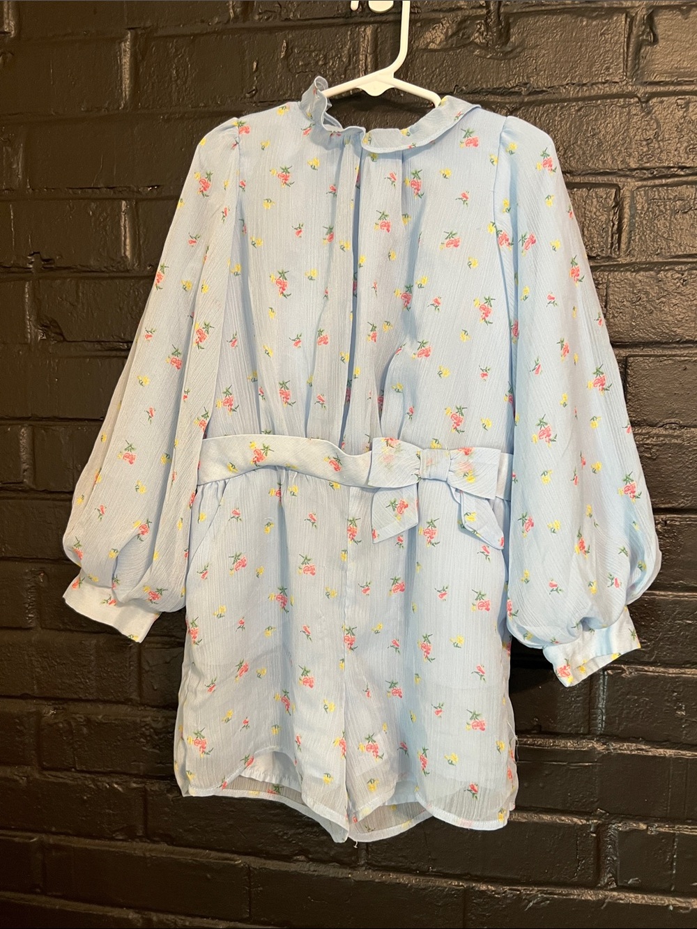 Janie and Jack Light Blue Floral Kids Romper with Bow